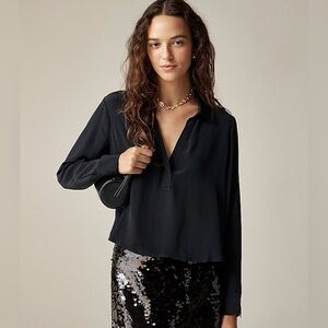 J. Crew Black V-Neck Long-Sleeve Blouse